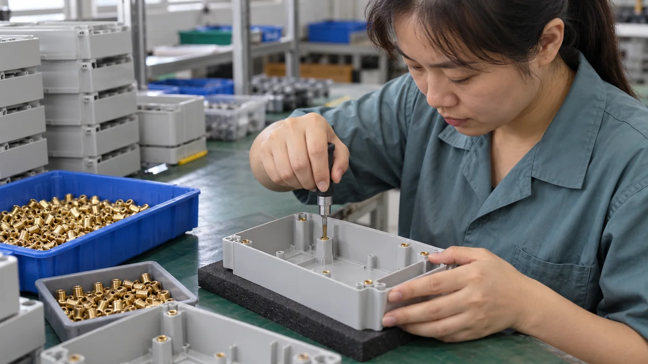 Illustrative inspection of brass inserts in a molded enclosure