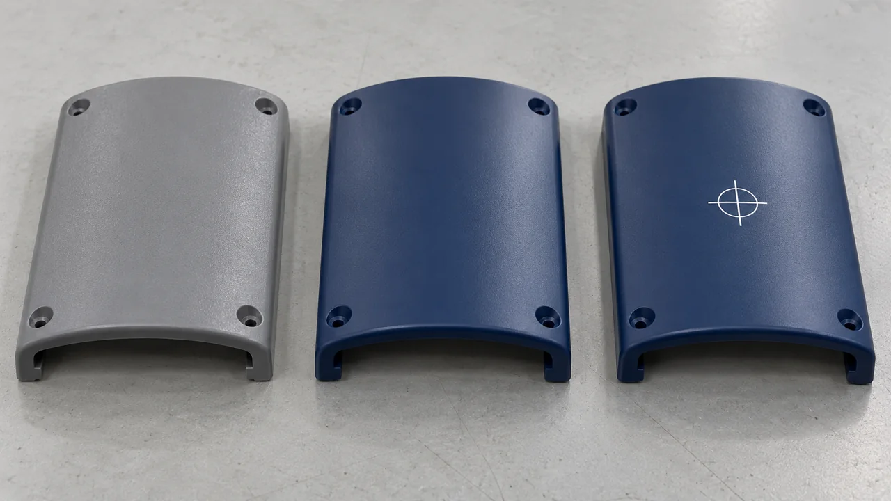 Plastic covers comparing untreated, painted and printed surface examples