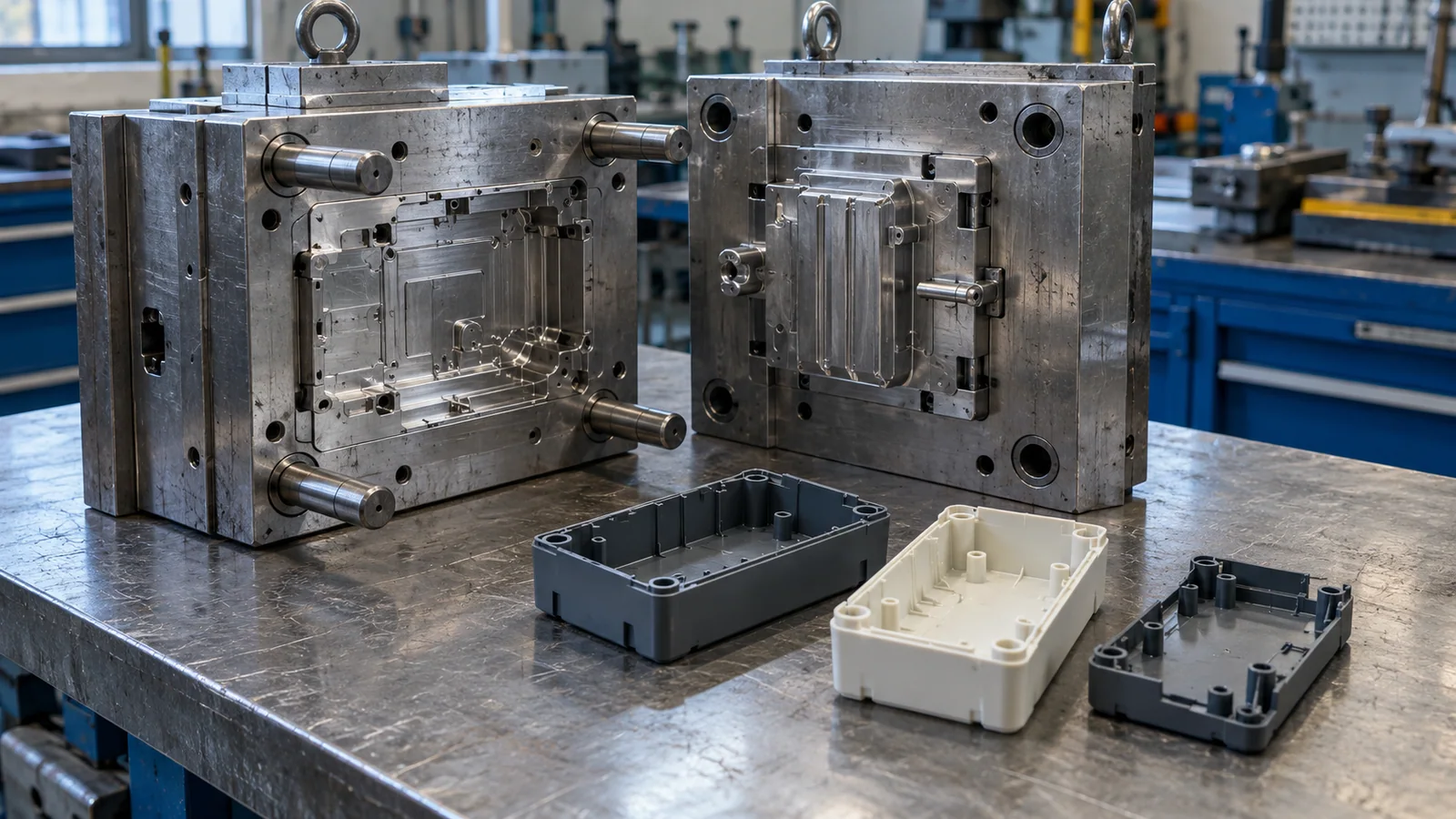 Illustrative injection molding and mold engineering scene