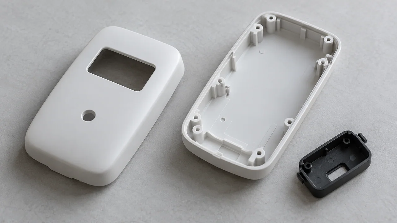 Illustrative plastic electronics enclosure and engineering components