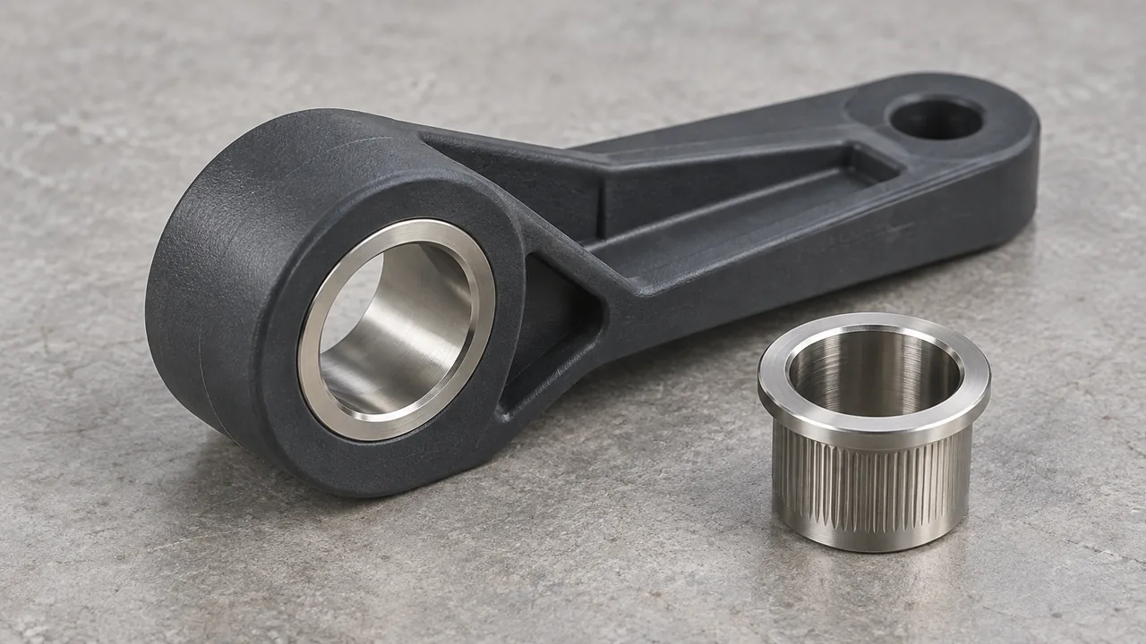 Plastic pivot lever with a metal bushing