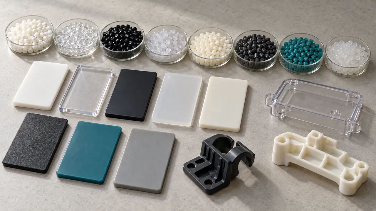 Polymer pellets, molded sample plaques and plastic components