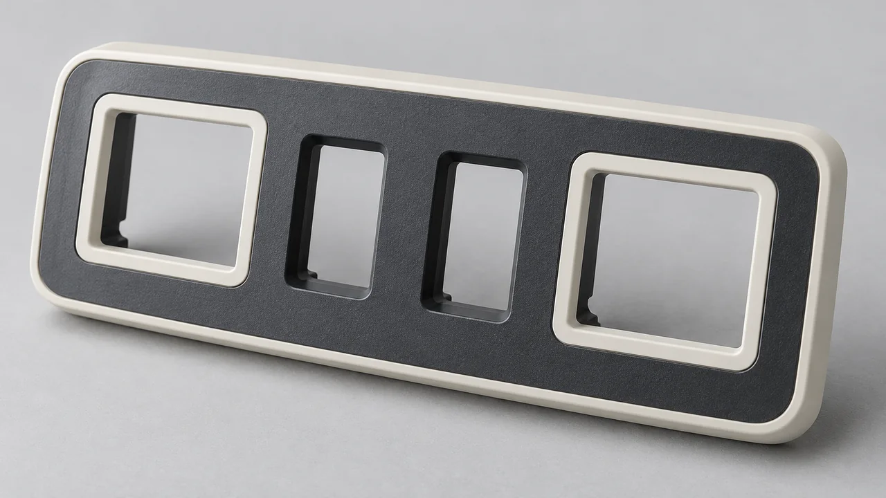 Integrated charcoal and ivory two-material control faceplate